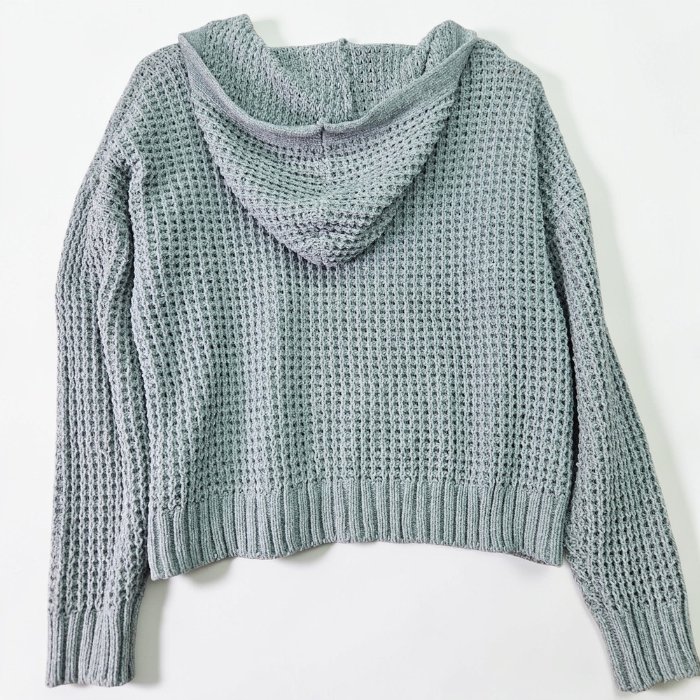 Oak + Meadow Hoodie Sweater Small S Green Waffle Knit‎ Lace Up Hooded Oversized - Picture 2 of 9